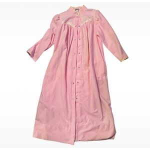 Vintage Wolverine Pink Fleece Robe Snap Front Floral Embroidered ILGWU Large